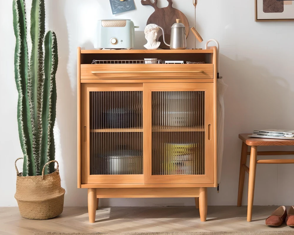 wood and rattan sideboard