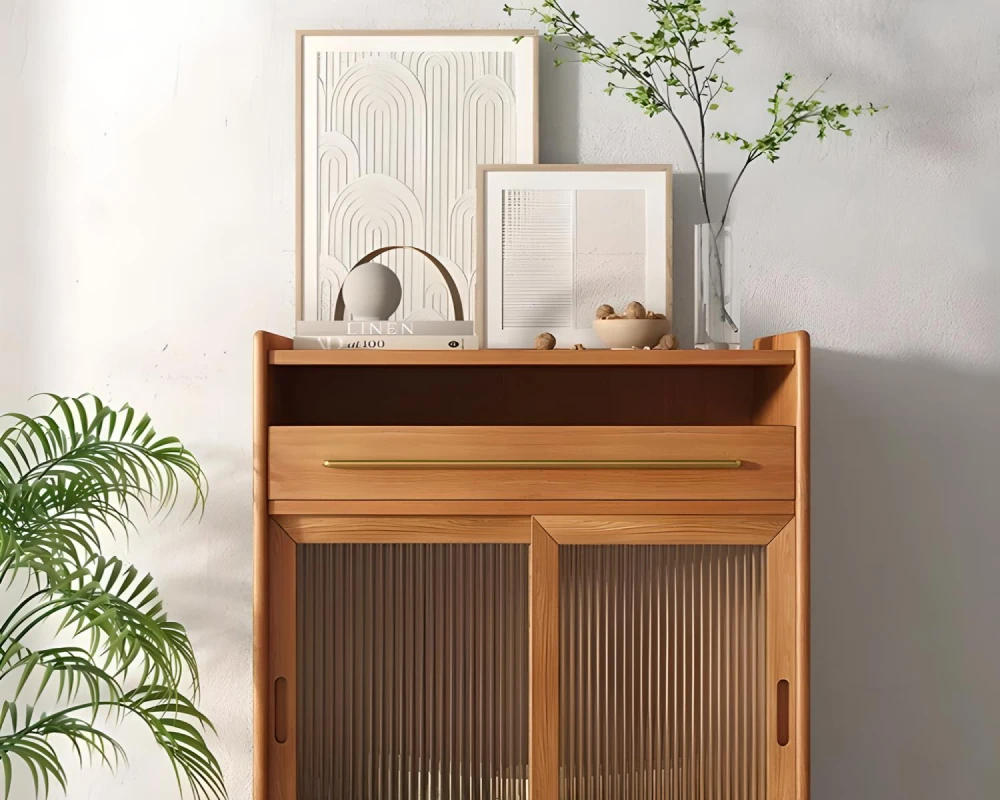 wood sideboard with glass doors