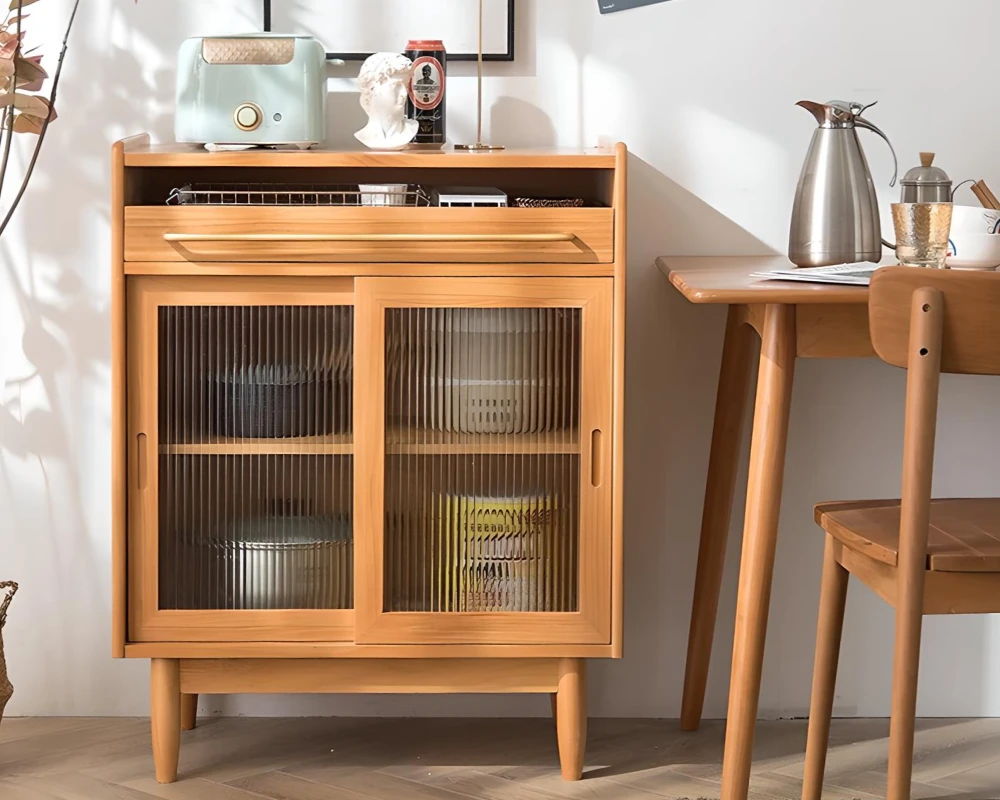 wood and rattan sideboard